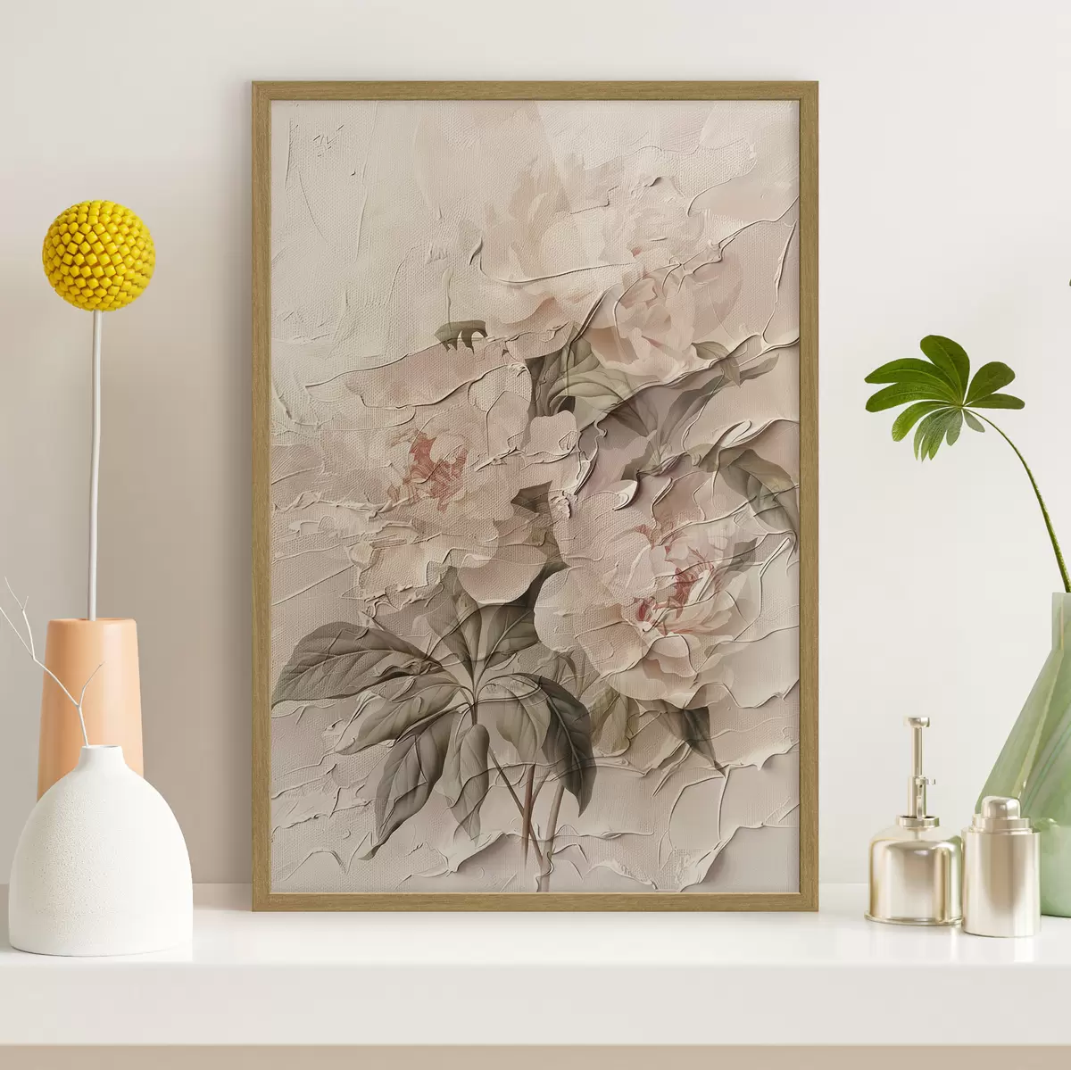 Poster Bouquet de pivoines en style aquarelle sur fond clair f45336