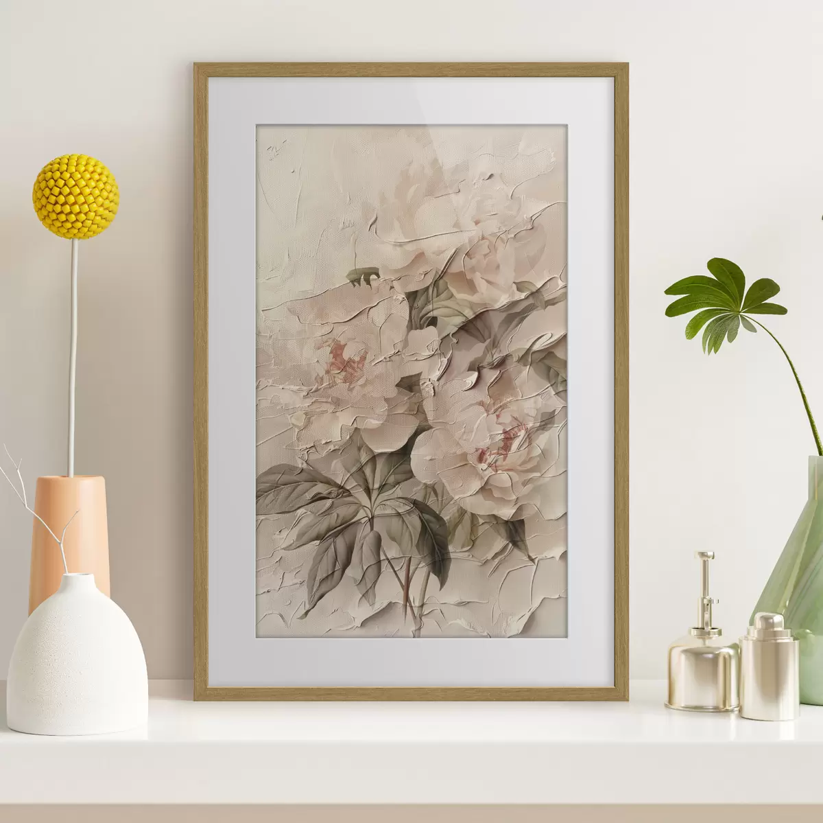 Poster Bouquet de pivoines en style aquarelle sur fond clair f45336