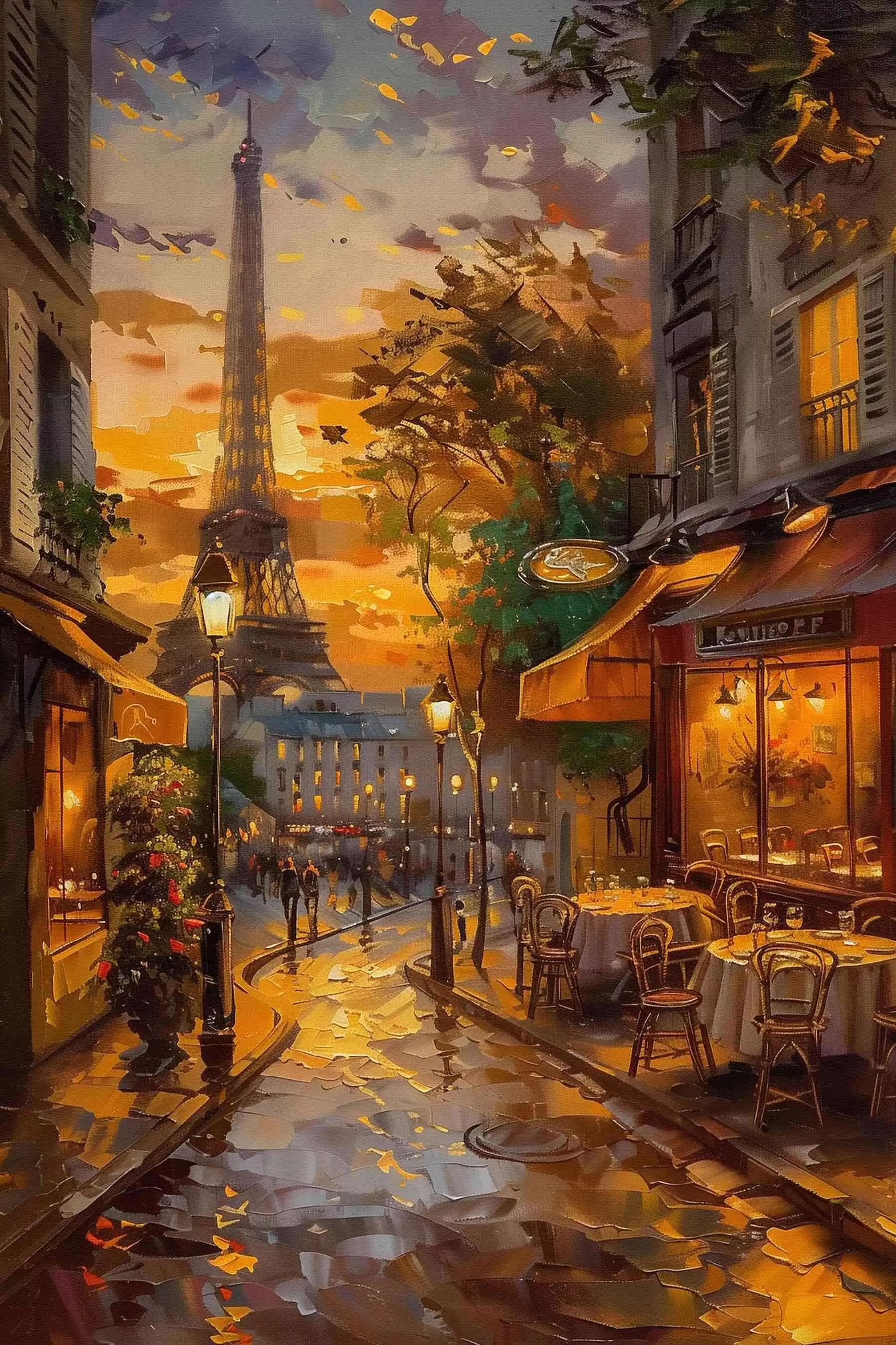 Papier peint Rue de Paris, peinture à l'huile effet f45340