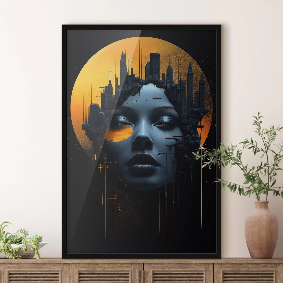 Poster Personnes, visage de fille sur fond de ville, abstrait f45341