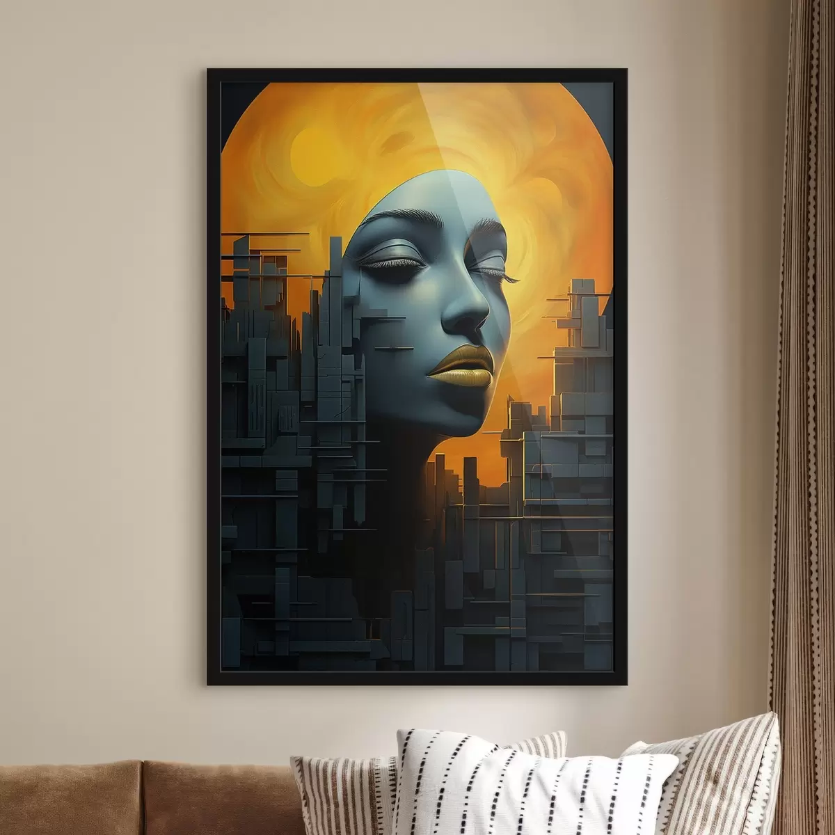 Poster Personnes, visage de fille, ville sur fond abstrait f45342