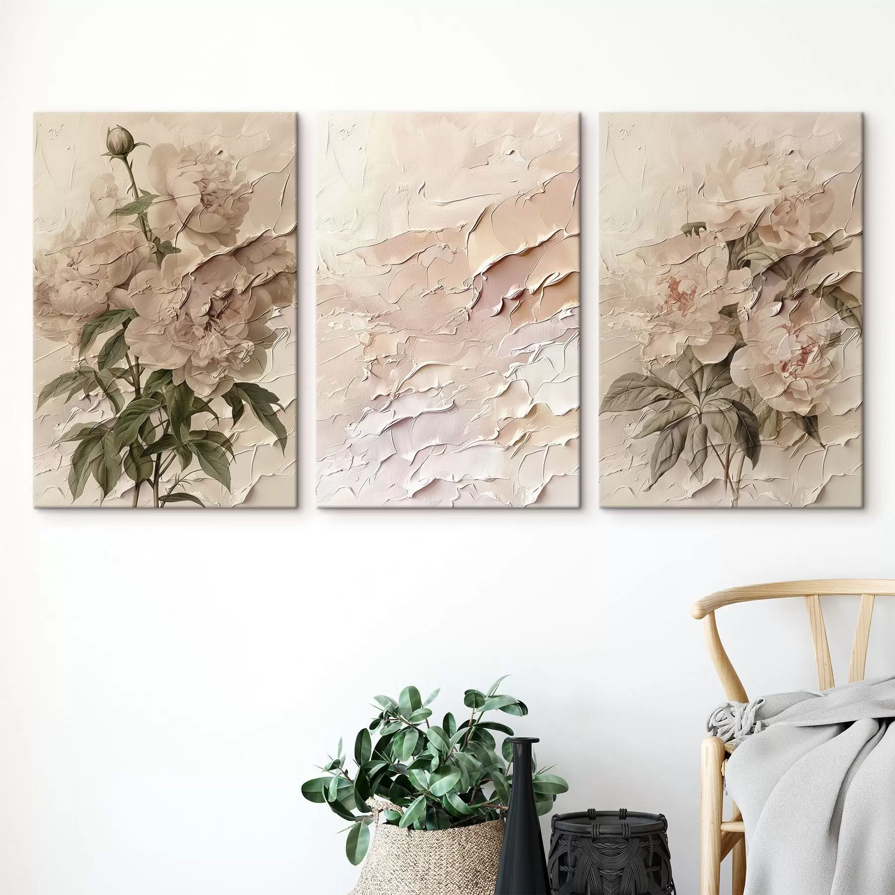 Tableau Bouquet de pivoines et effet de peinture m00616