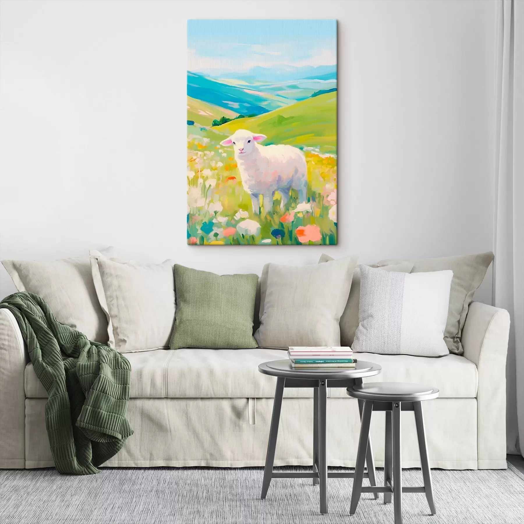 Tableau Agneau dans un champ de fleurs s45426