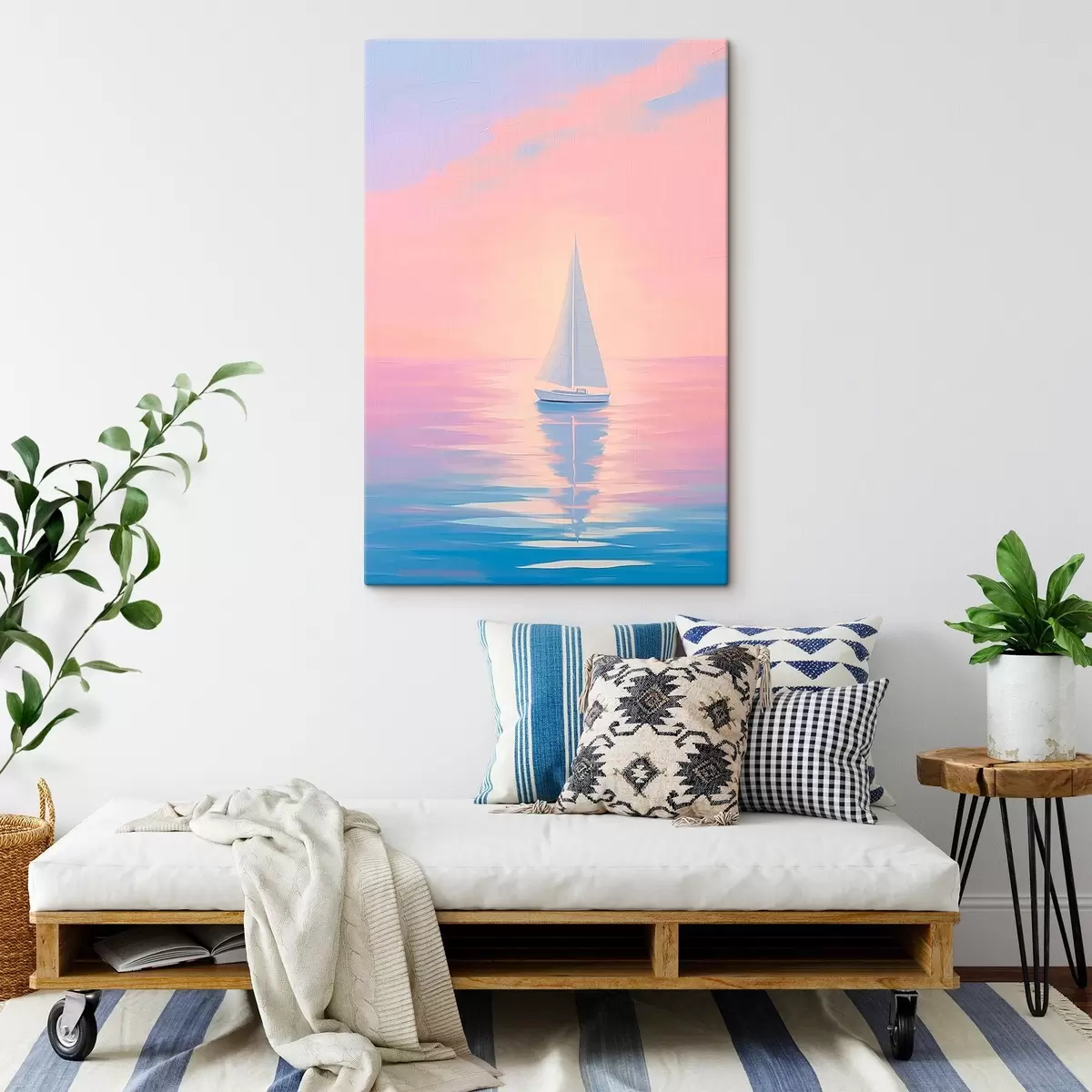 Tableau Voilier en mer au coucher du soleil s45428
