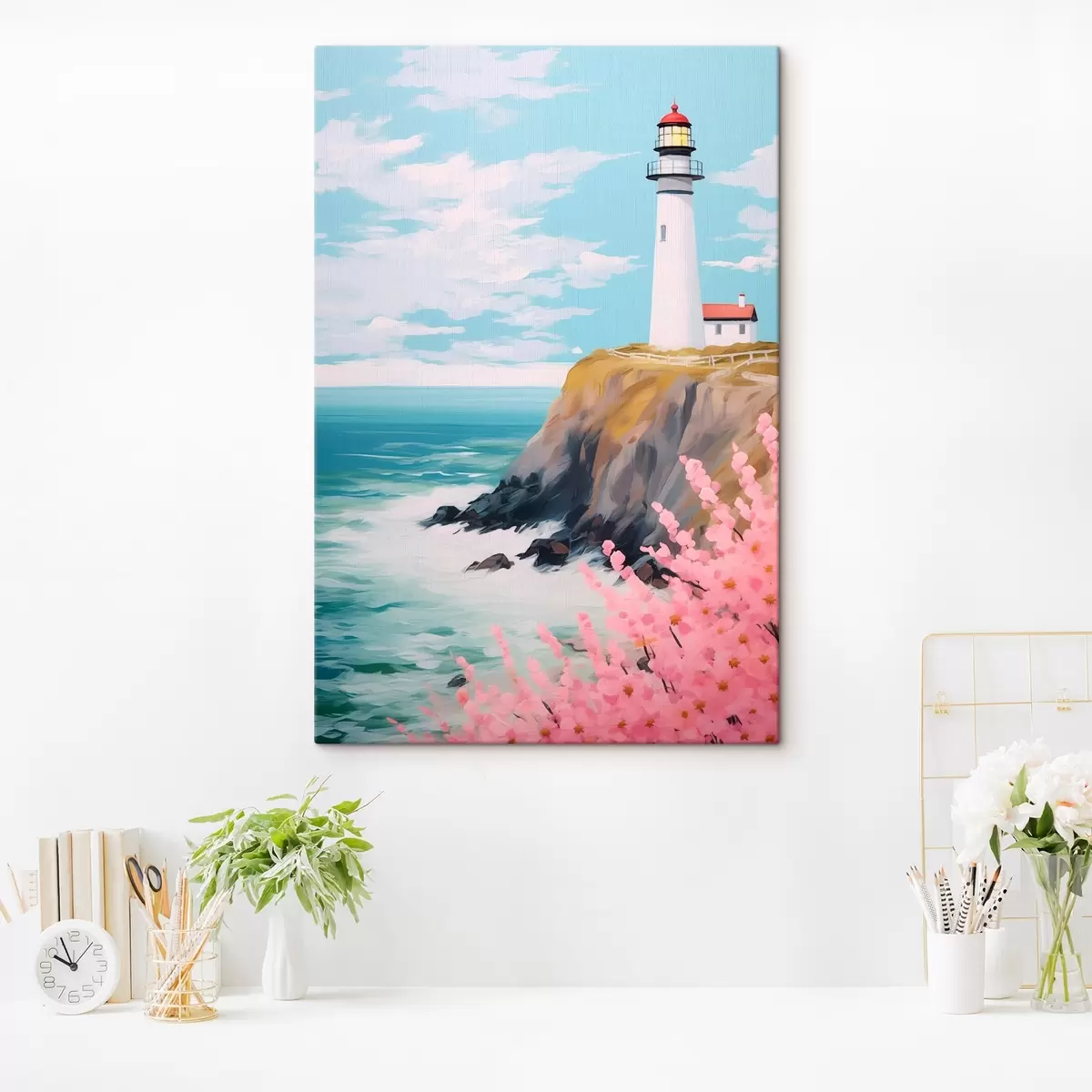 Tableau Phare sur une falaise en bord de mer s45435