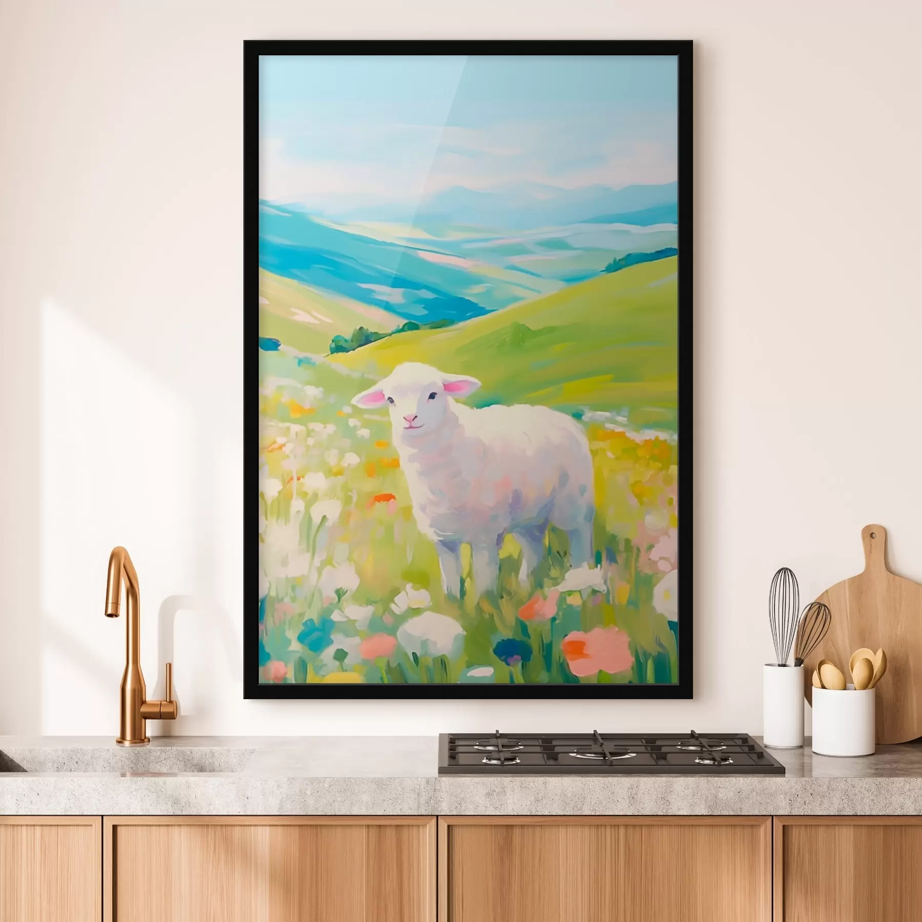Papier peint Agneau dans un champ de fleurs f45426