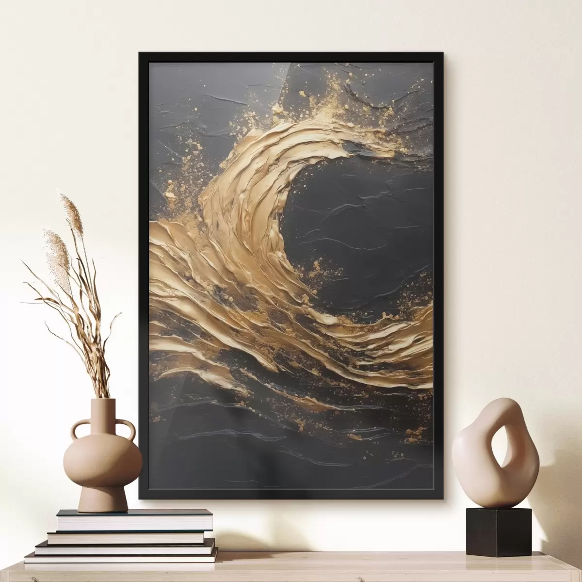 Poster Vague abstraite dans les tons orange f45441