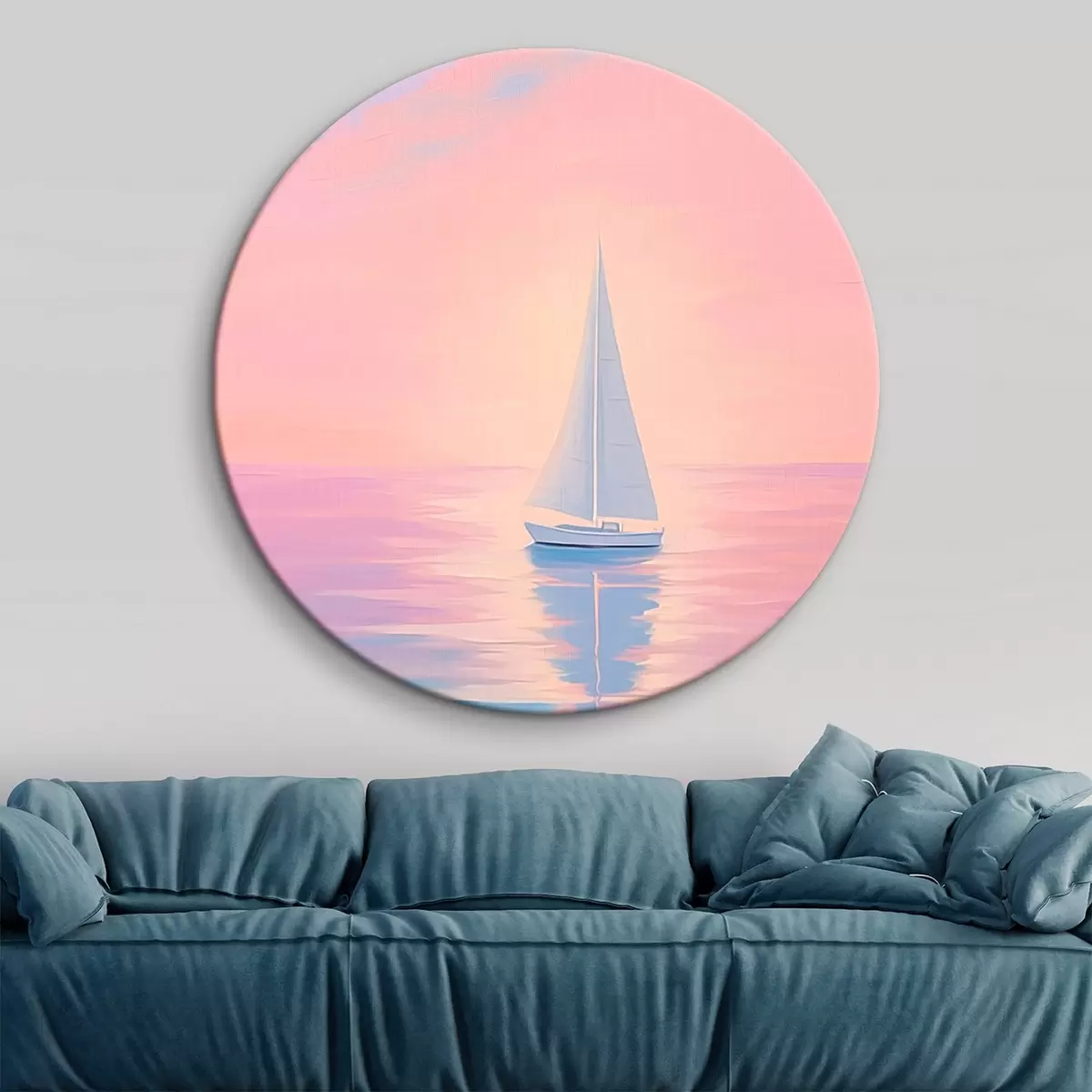 Tableaux rondes Voilier en mer au coucher du soleil r45428
