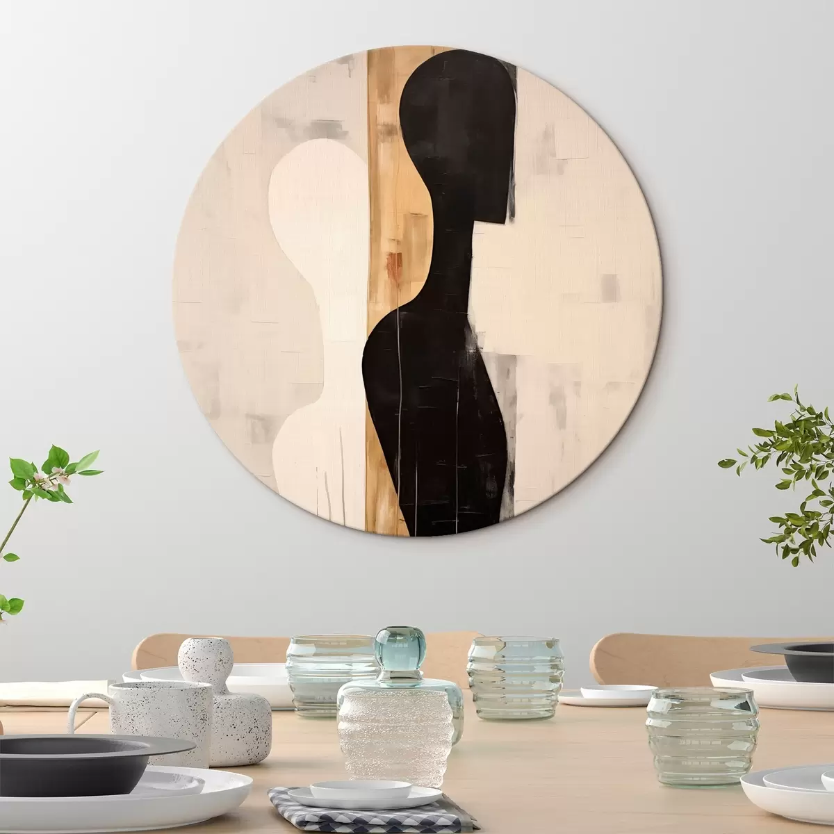 Tableaux rondes Silhouette de deux personnages r45429