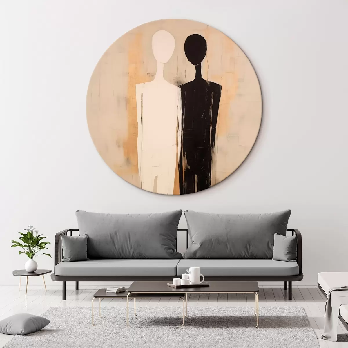 Tableaux rondes Silhouette de deux personnages r45430