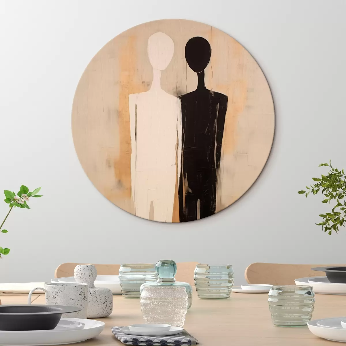 Tableaux rondes Silhouette de deux personnages r45430