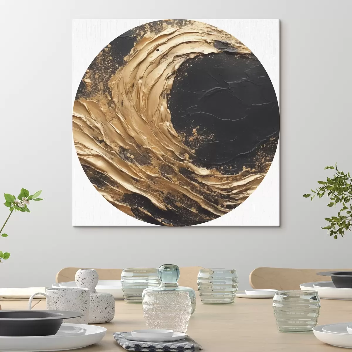 Tableaux rondes Vague abstraite dans les tons orange r45441