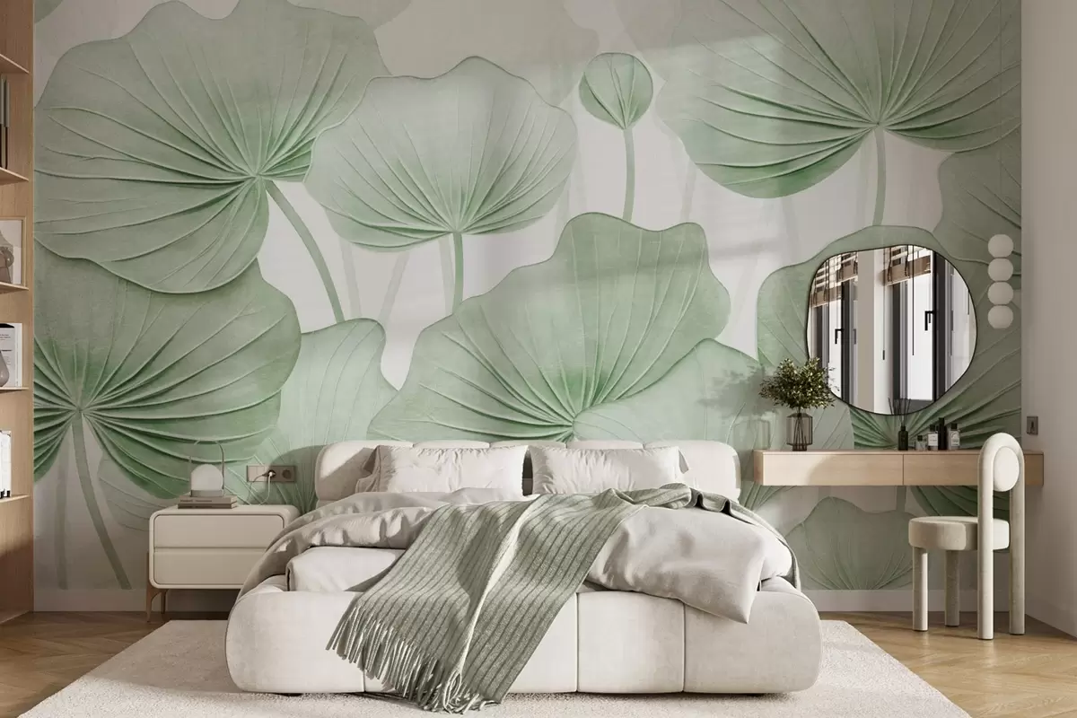 Papier peint Feuilles de lotus avec imitation de texture vieillie w04412