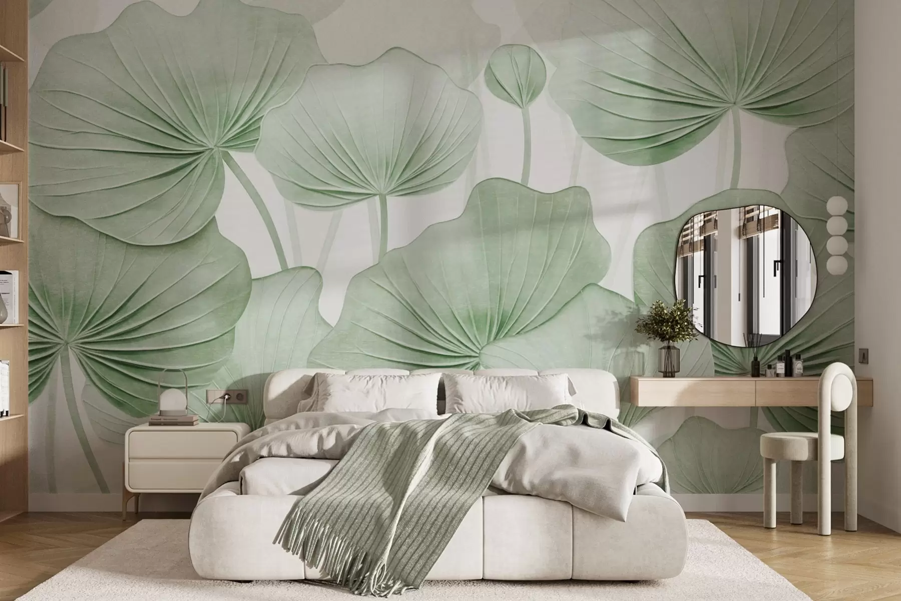 Papier peint Feuilles de lotus avec imitation de texture vieillie w04412