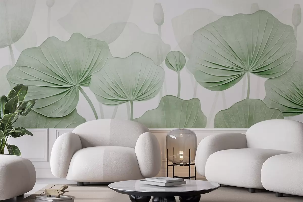 Papier peint Feuilles de lotus avec imitation de texture vieillie w04412