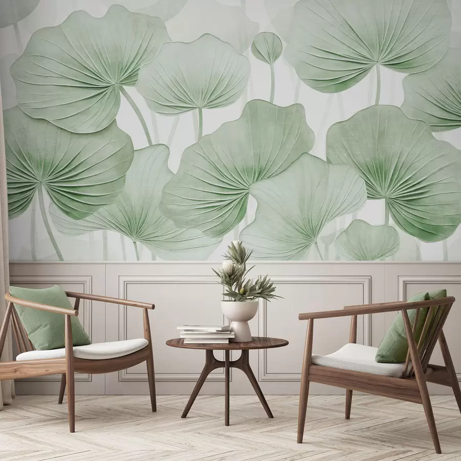 Papier peint Feuilles de lotus avec imitation de texture vieillie w04412