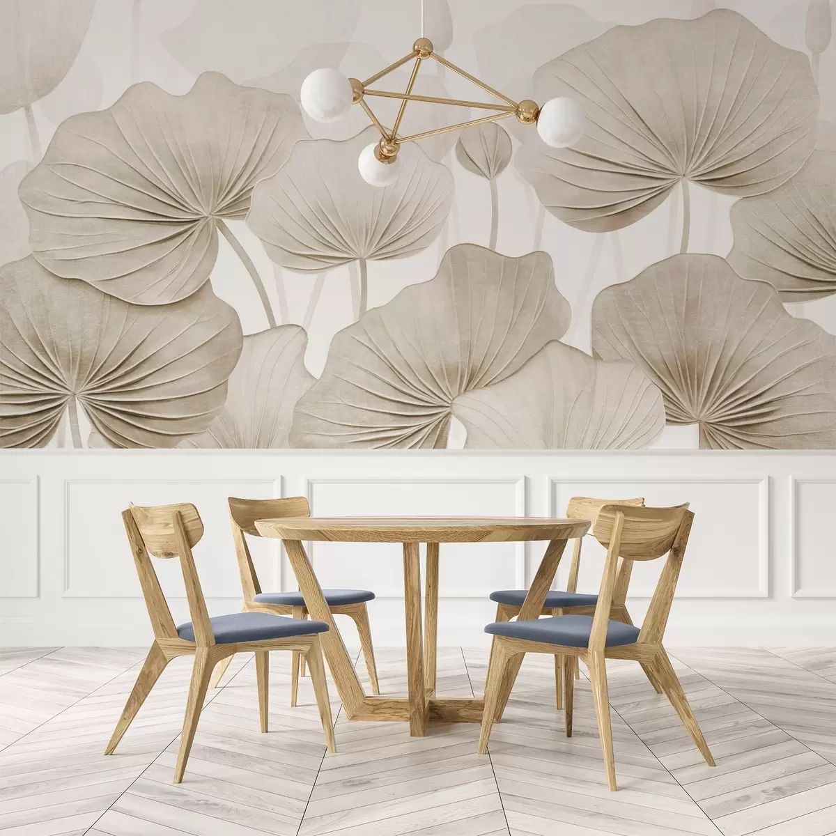 Papier peint Feuilles de lotus avec imitation de texture vieillie w04412v1