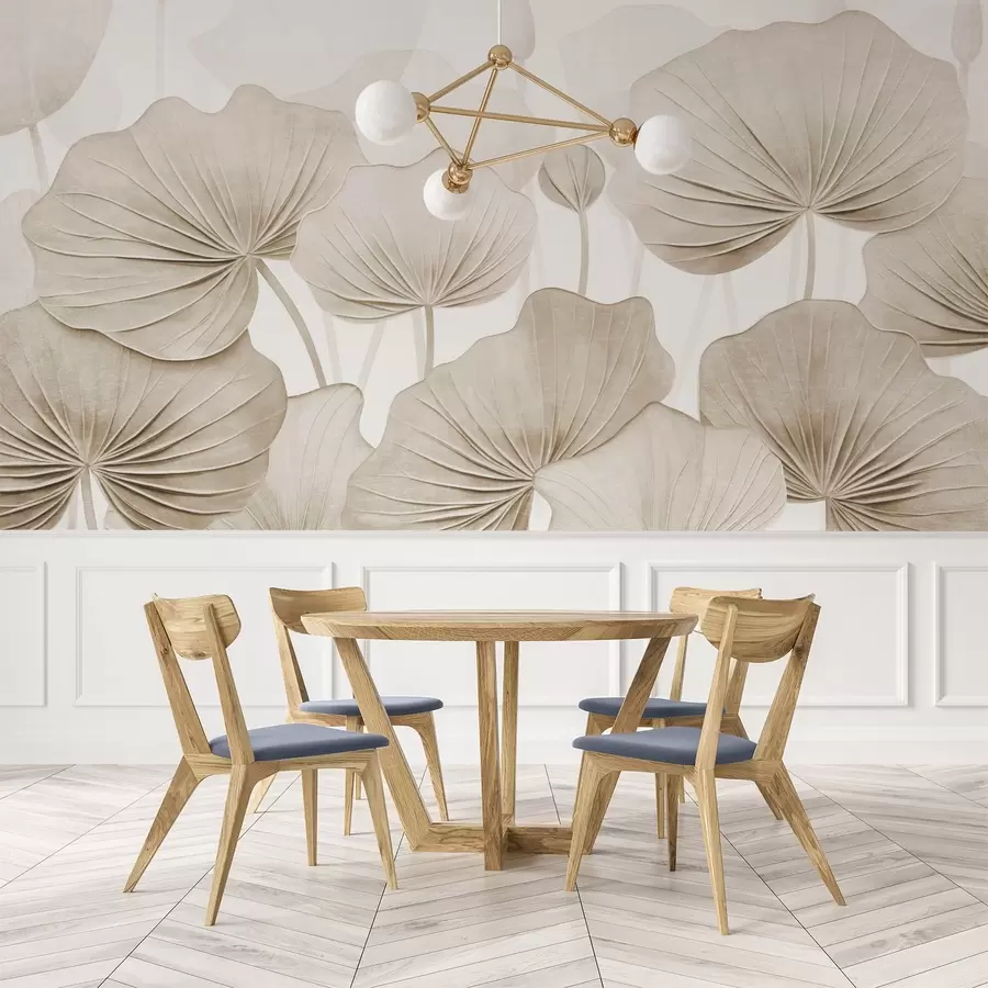 Papier peint Feuilles de lotus avec imitation de texture vieillie w04412v1