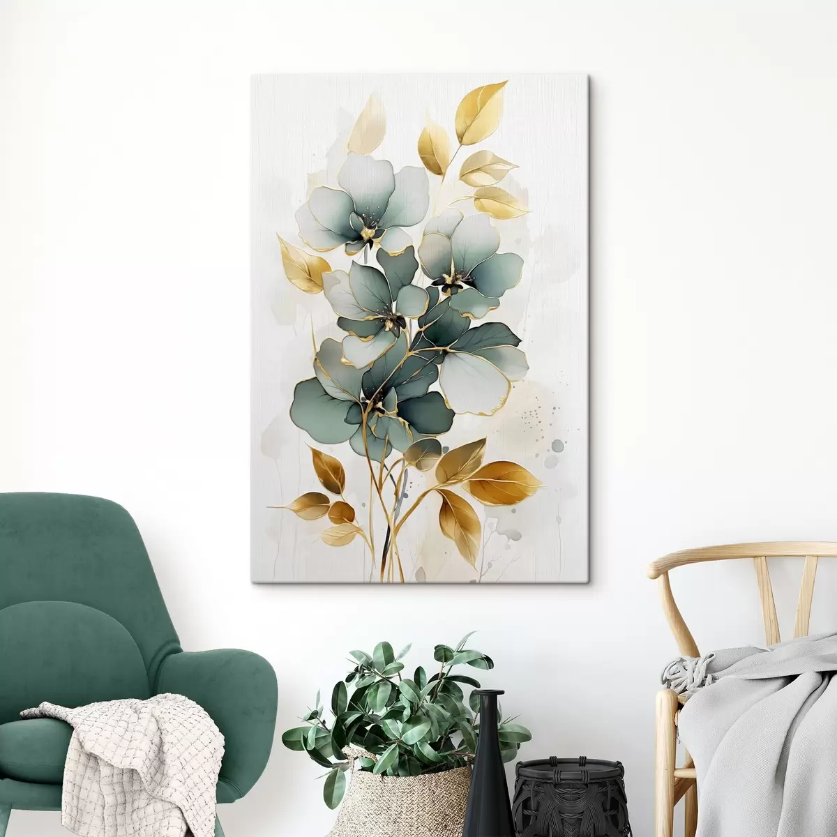 Tableau Branche abstraite avec fleurs et feuilles s45367