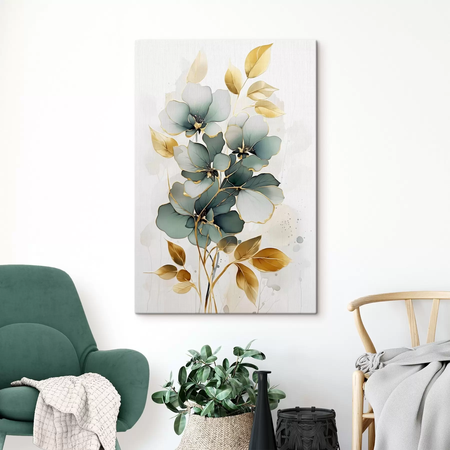 Tableau Branche abstraite avec fleurs et feuilles s45367