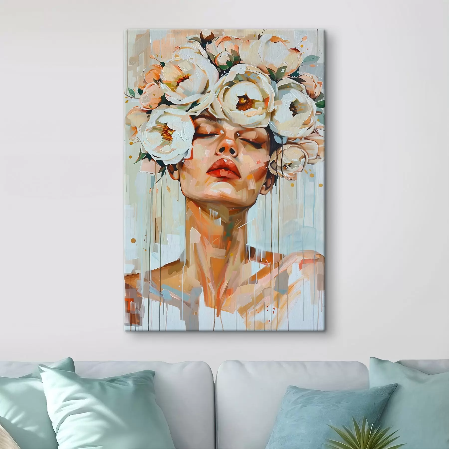 Tableau Portrait d'une femme avec des fleurs s45370