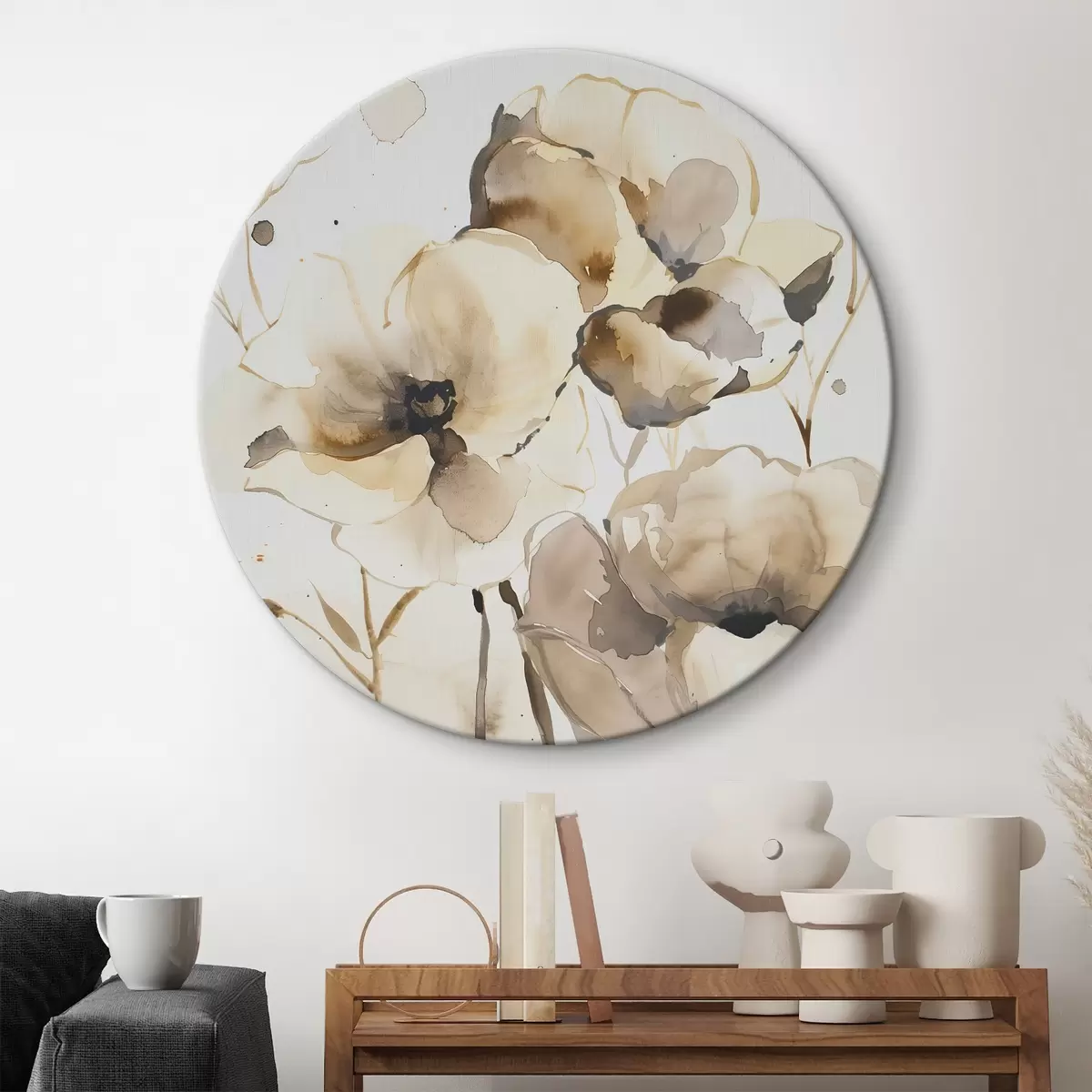 Tableaux rondes Fleurs en style aquarelle r45365