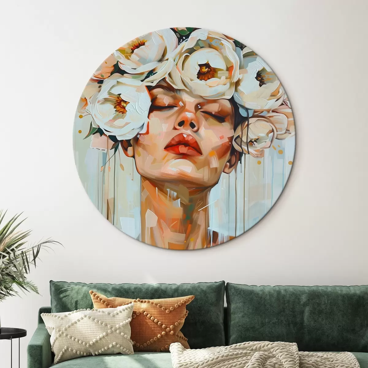 Tableaux rondes Portrait d'une femme avec des fleurs r45370