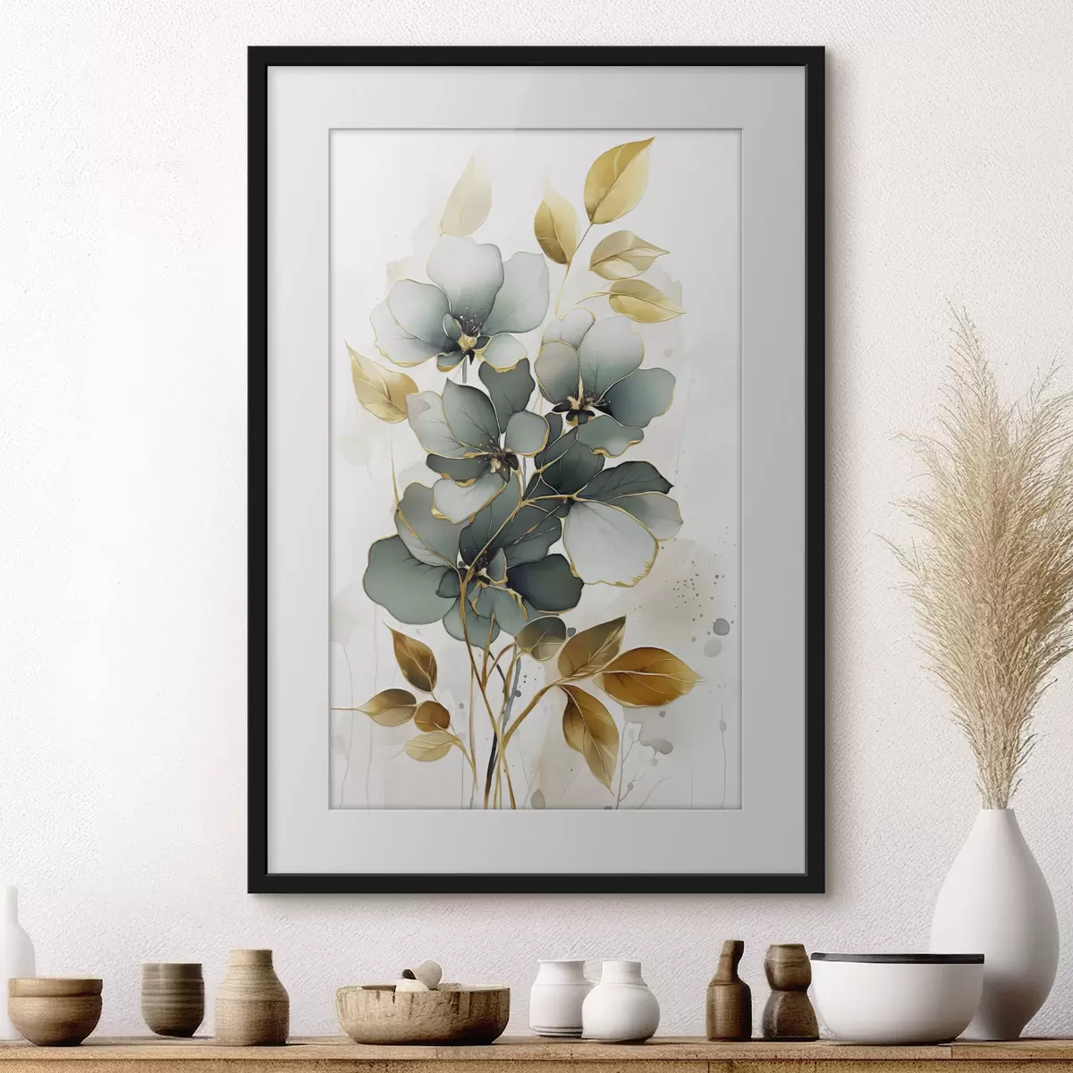 Poster Branche abstraite avec fleurs et feuilles f45367