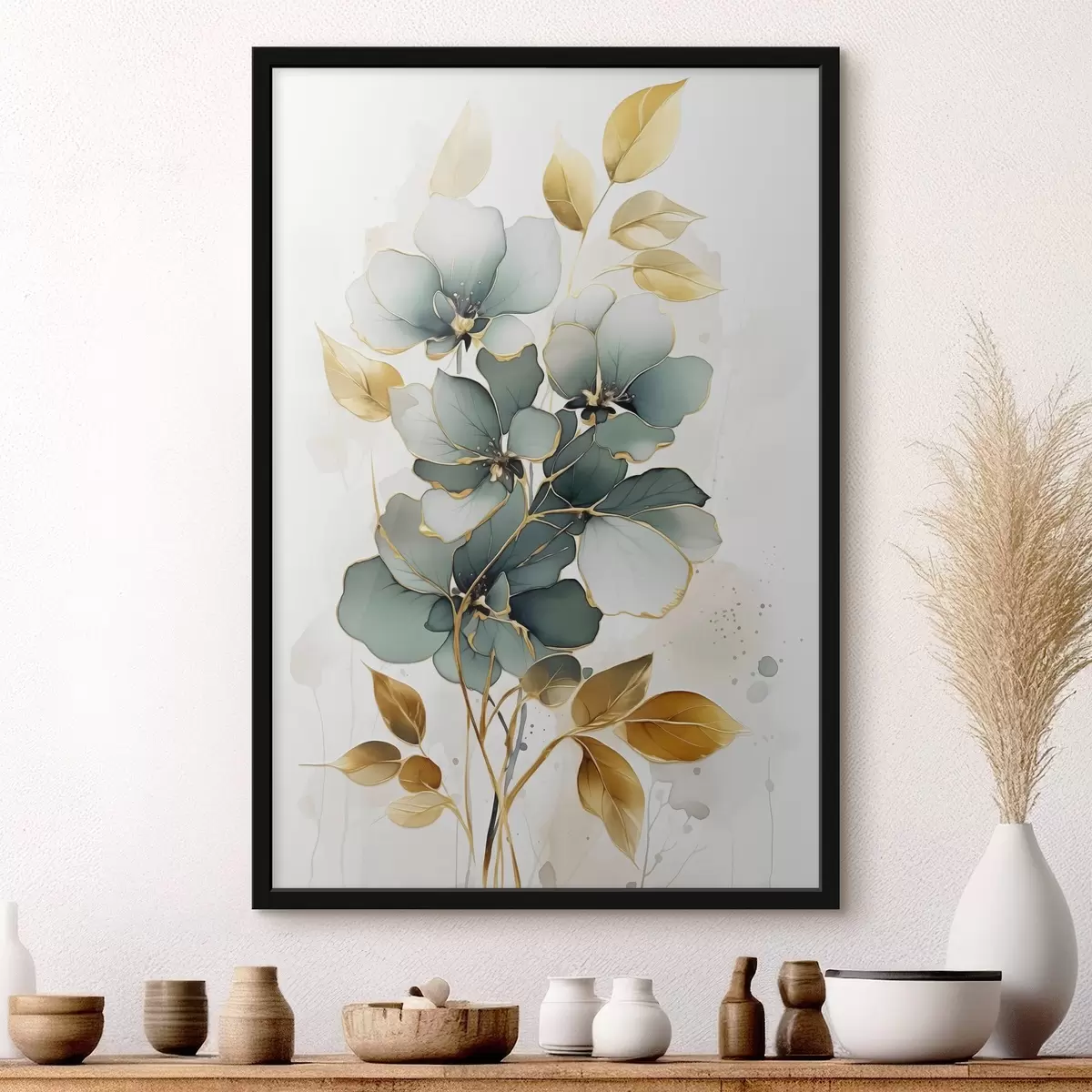 Poster Branche abstraite avec fleurs et feuilles f45367