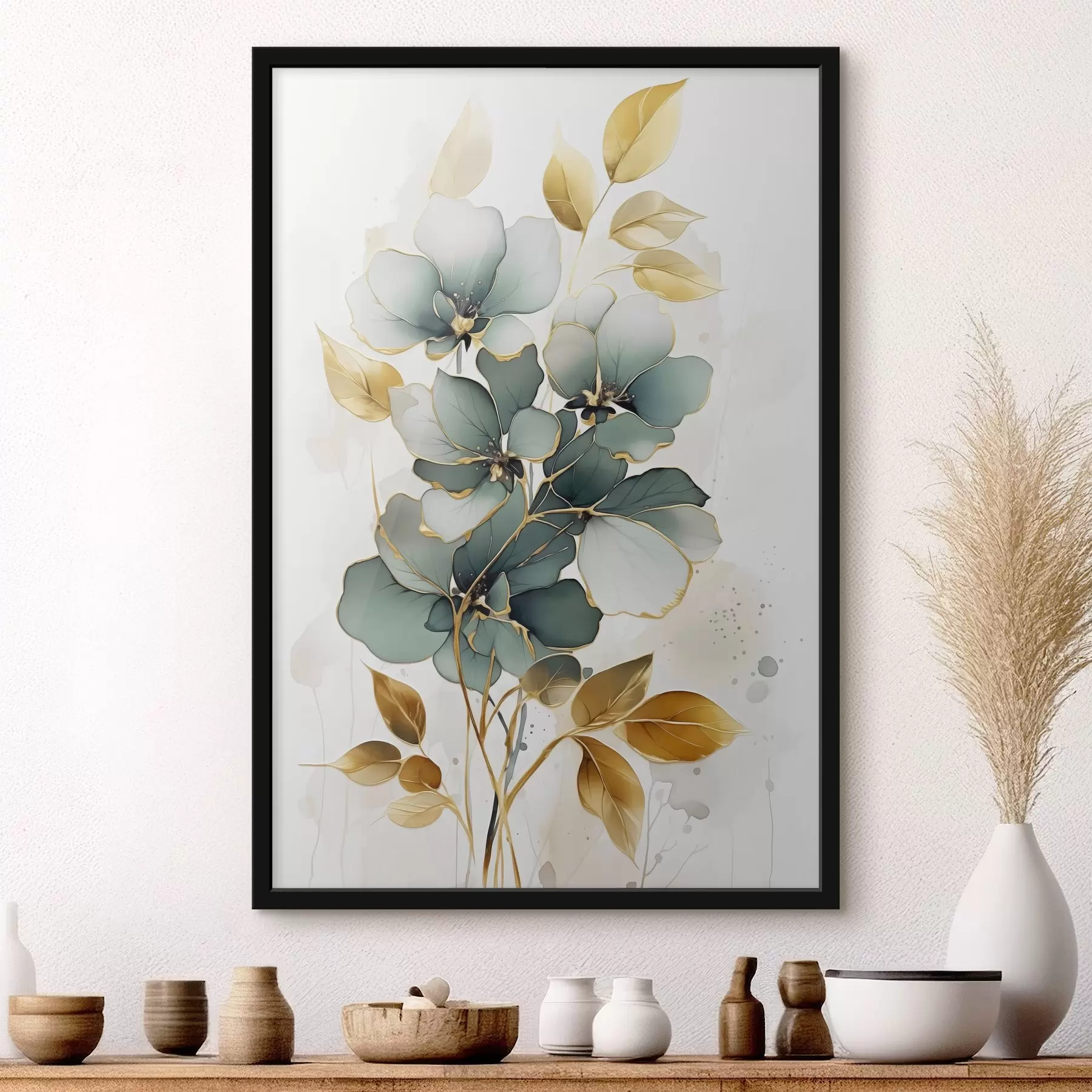 Papier peint Branche abstraite avec fleurs et feuilles f45367