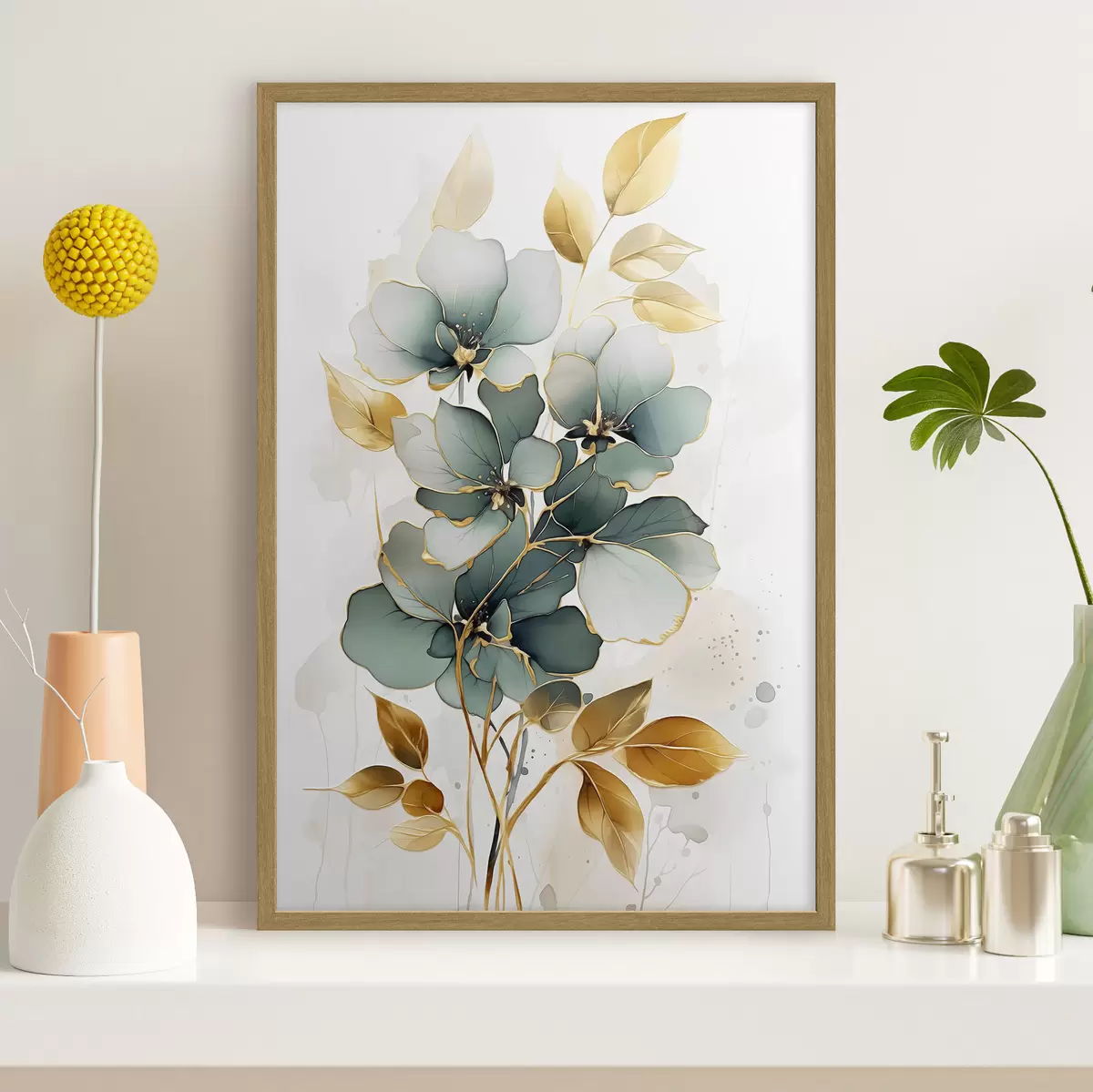Poster Branche abstraite avec fleurs et feuilles f45367