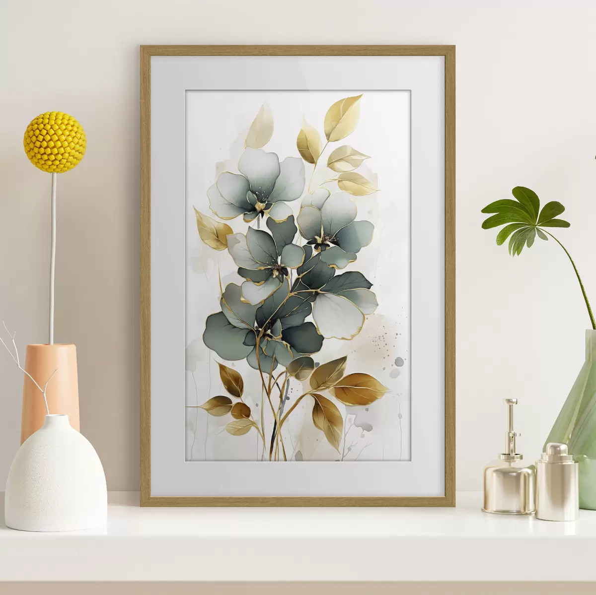 Poster Branche abstraite avec fleurs et feuilles f45367