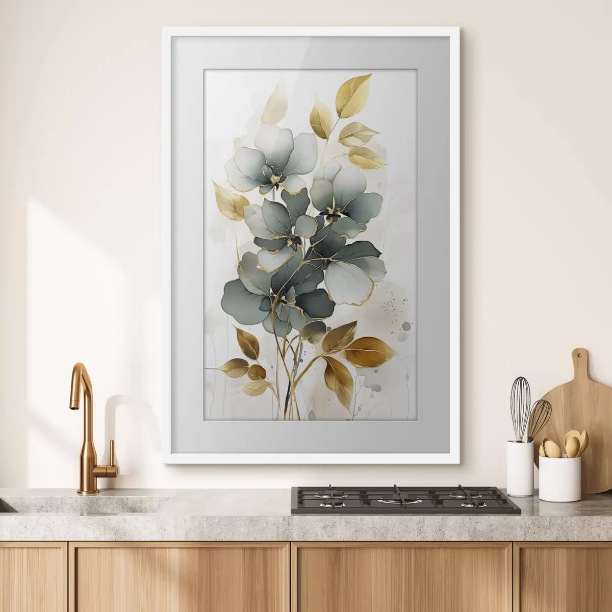 Poster Branche abstraite avec fleurs et feuilles f45367