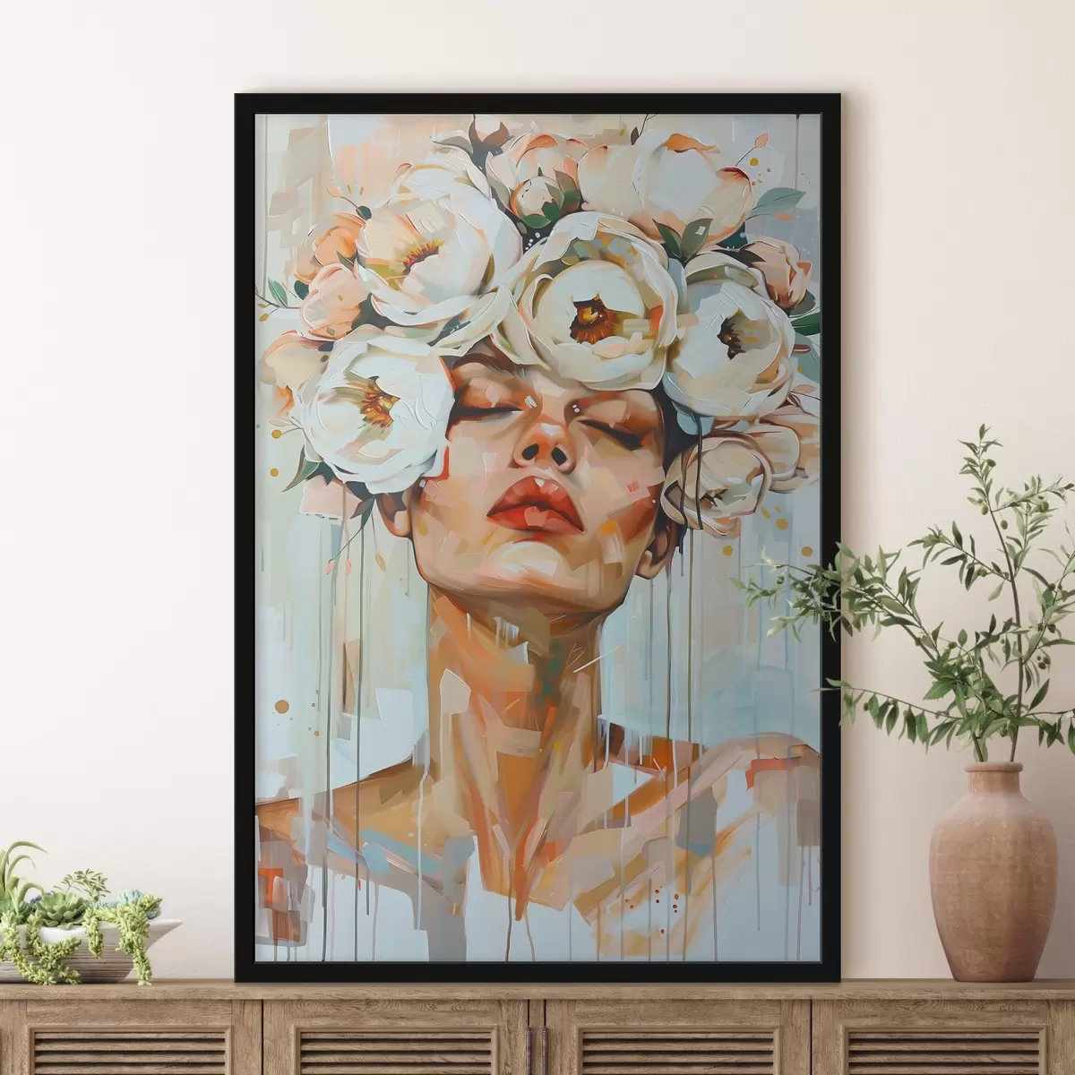 Poster Portrait d'une femme avec des fleurs f45370