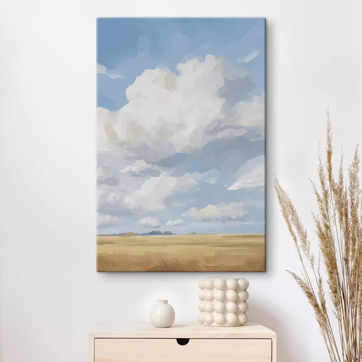 Tableau Champ de blé contre le ciel avec d'énormes nuages s45454