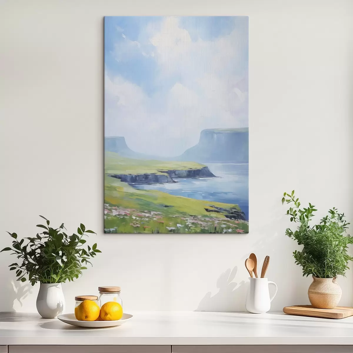 Tableau Bord de mer avec les fjords en arrière-plan s45460
