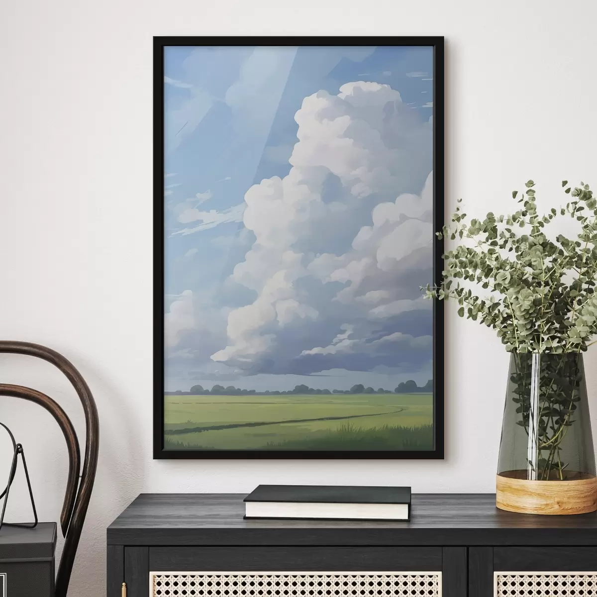 Poster Champ contre le ciel avec d'énormes nuages f45453