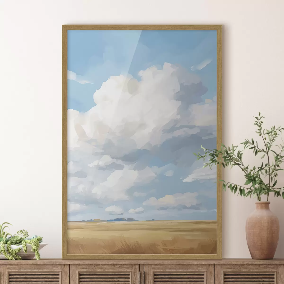 Poster Champ de blé contre le ciel avec d'énormes nuages f45454