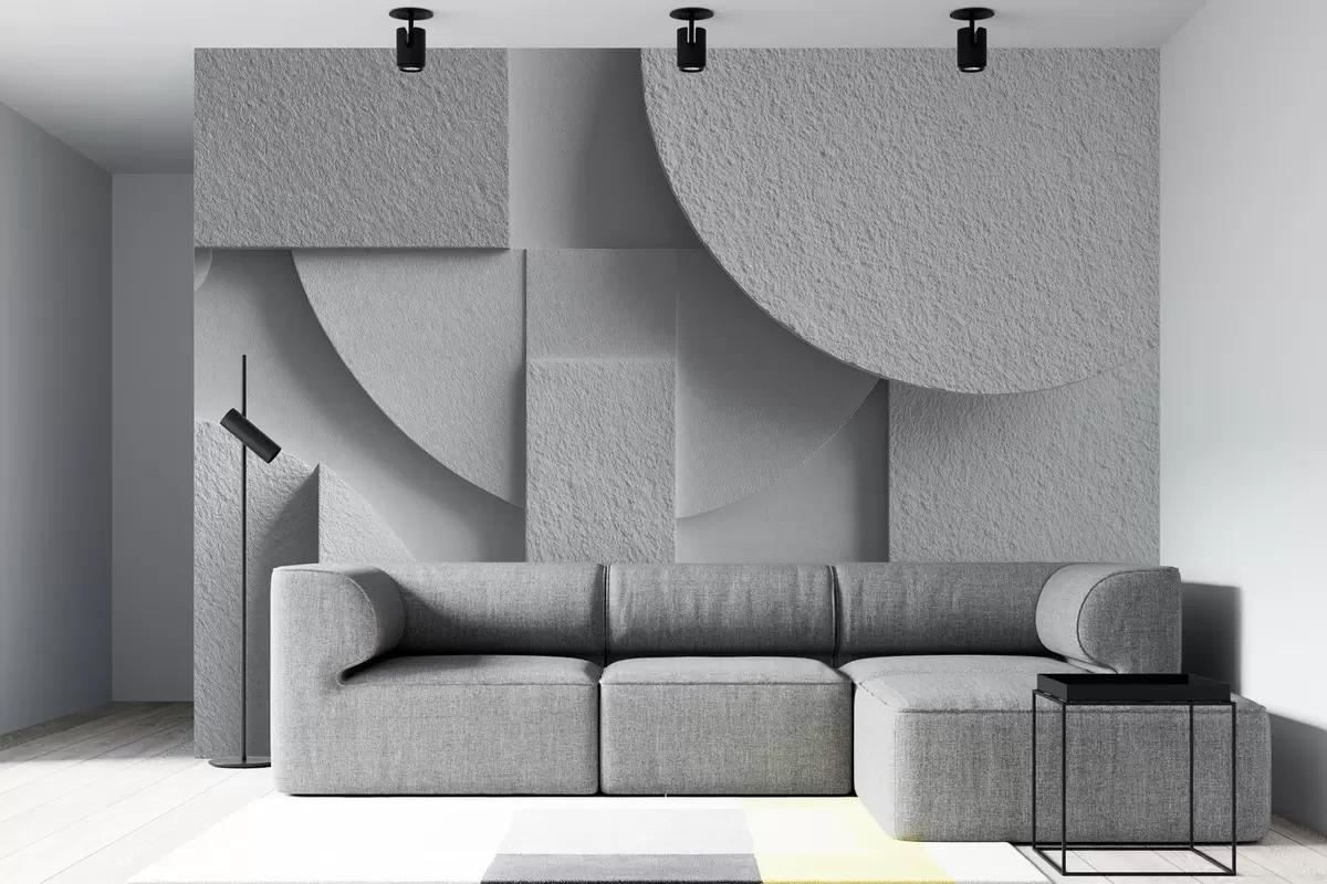 Papier peint Composition abstraite avec des formes géométriques tridimensionnelles blanches w04395v1
