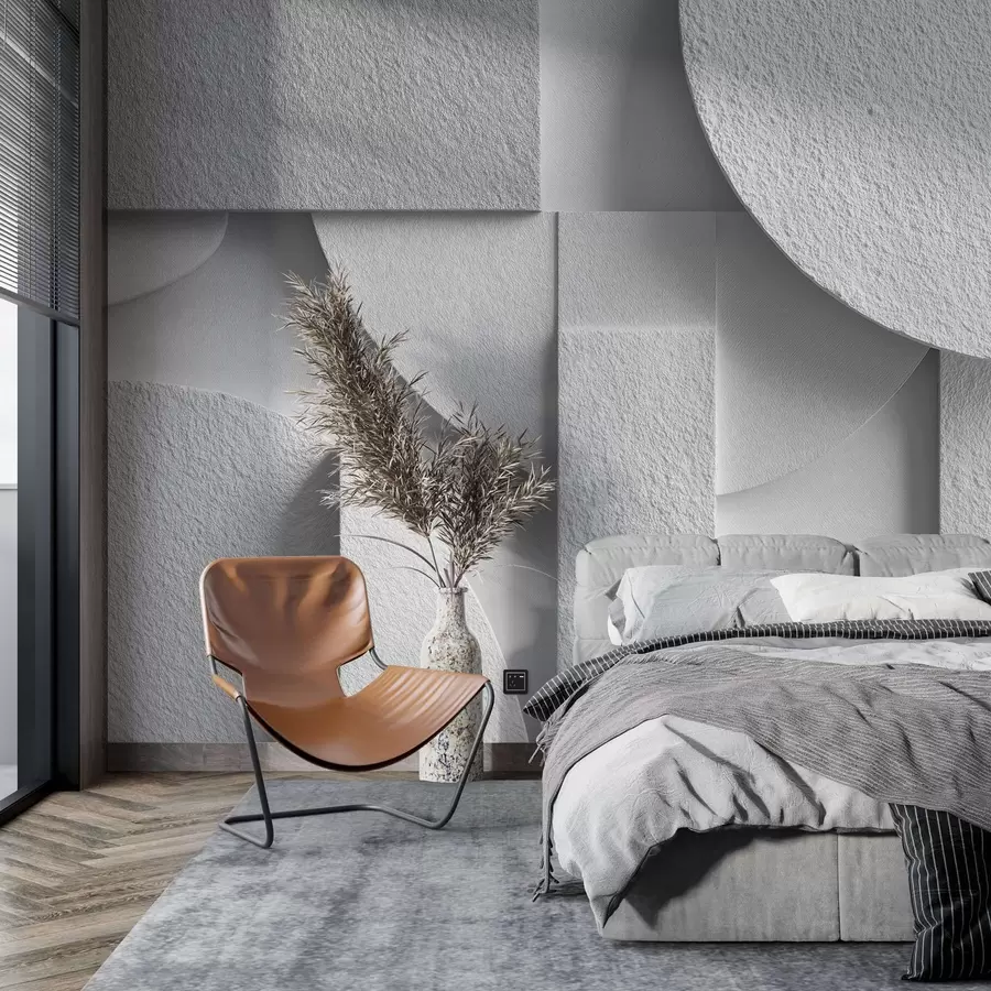 Papier peint Composition abstraite avec des formes géométriques tridimensionnelles blanches w04395v1