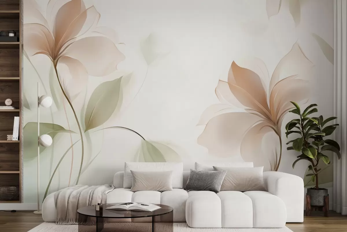 Papier peint Fleurs transparentes dans des tons chauds de beige et de rose w04397