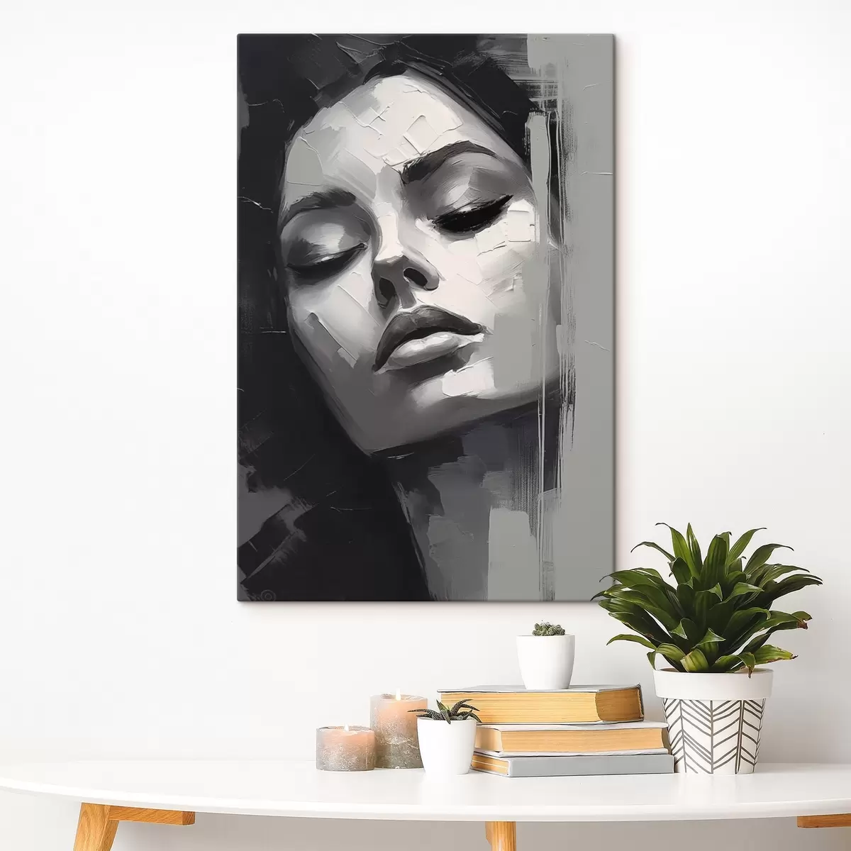 Tableau Portrait en noir et blanc d'une femme aux yeux fermés s45479