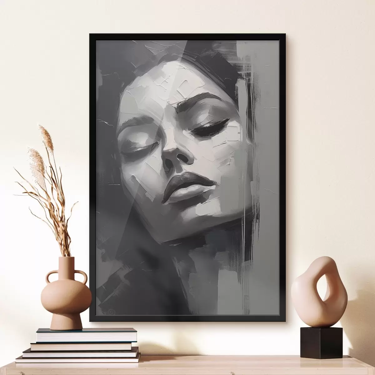 Poster Portrait en noir et blanc d'une femme aux yeux fermés f45479