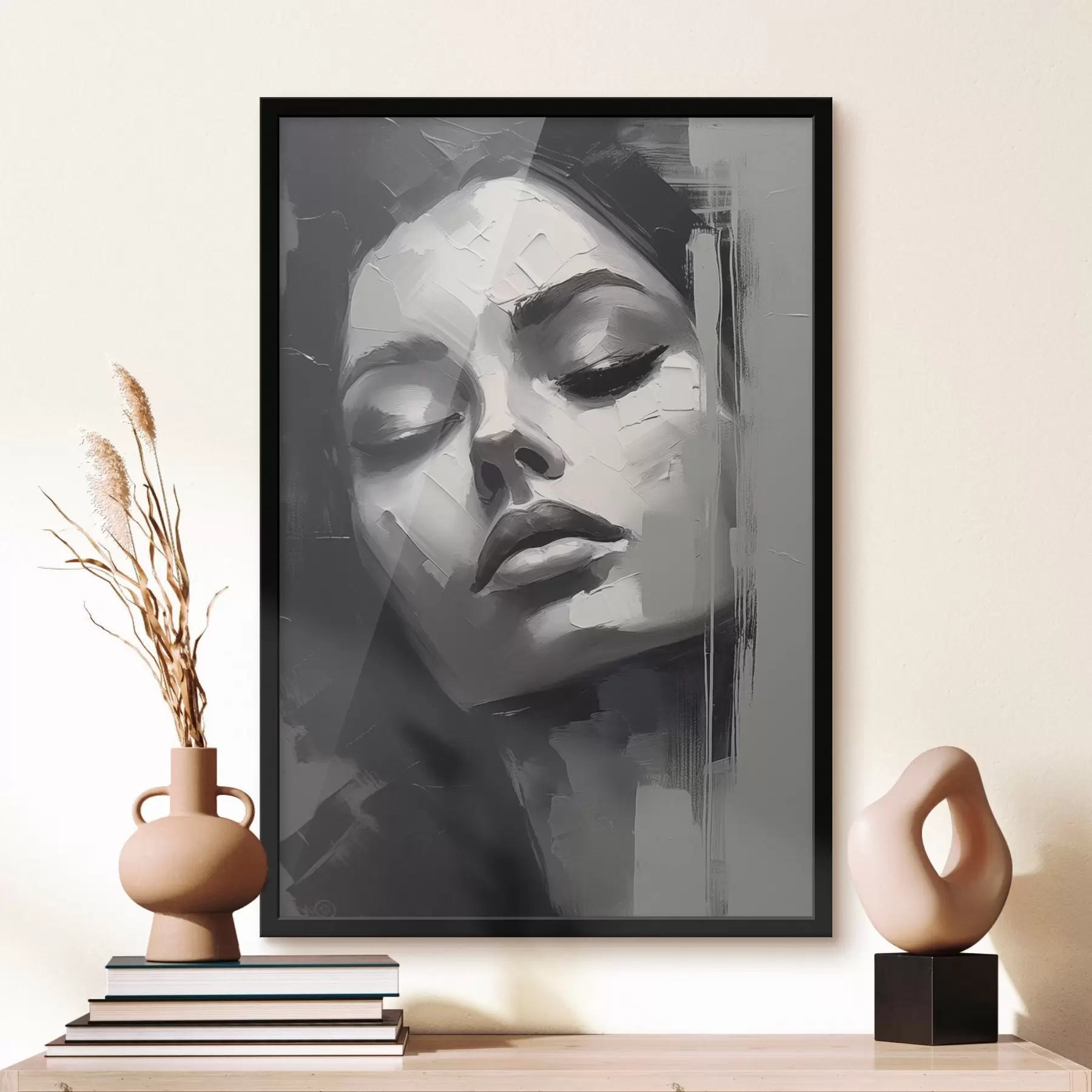 Papier peint Portrait en noir et blanc d'une femme aux yeux fermés f45479