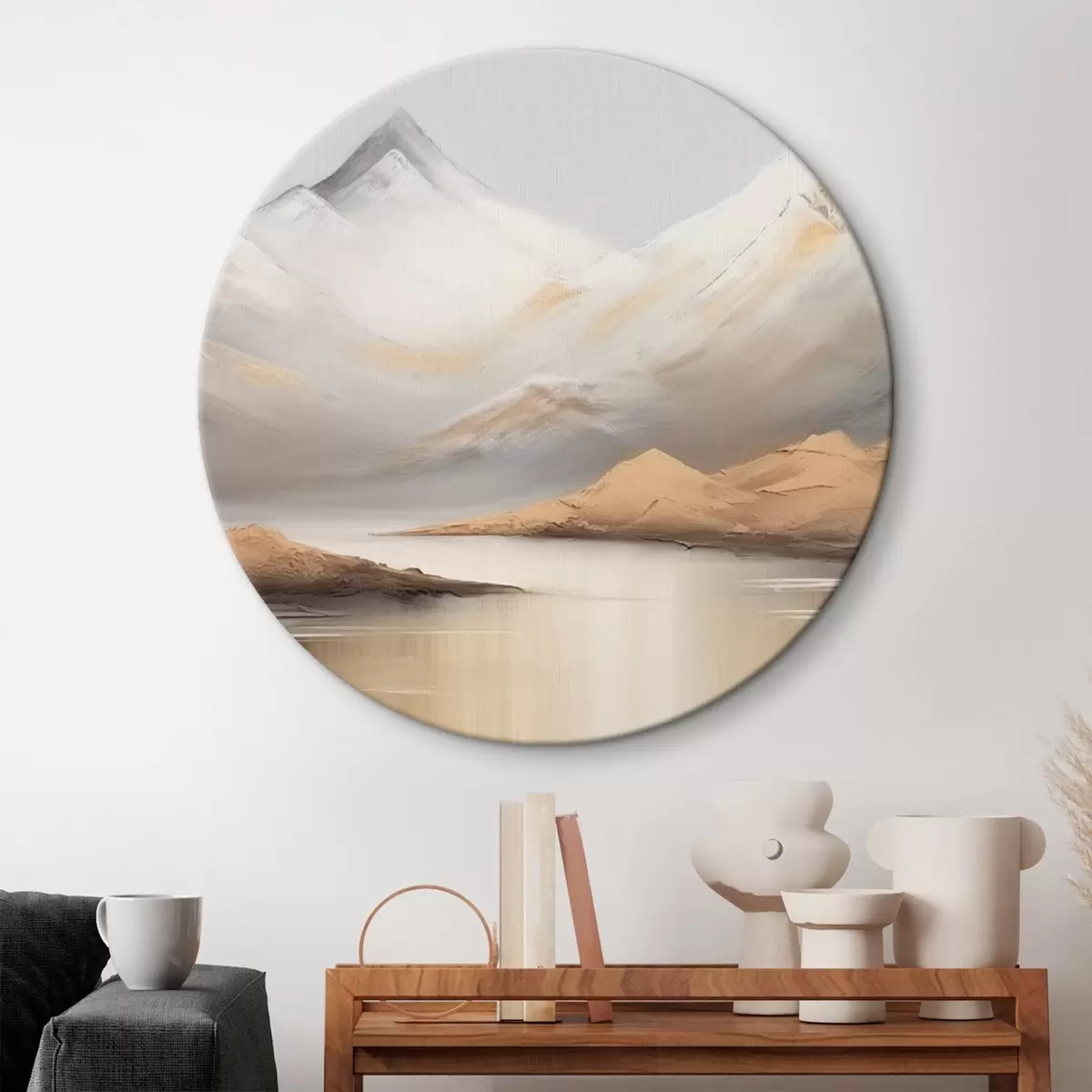 Tableaux rondes Lac de montagne sous les sommets enneigés r45466