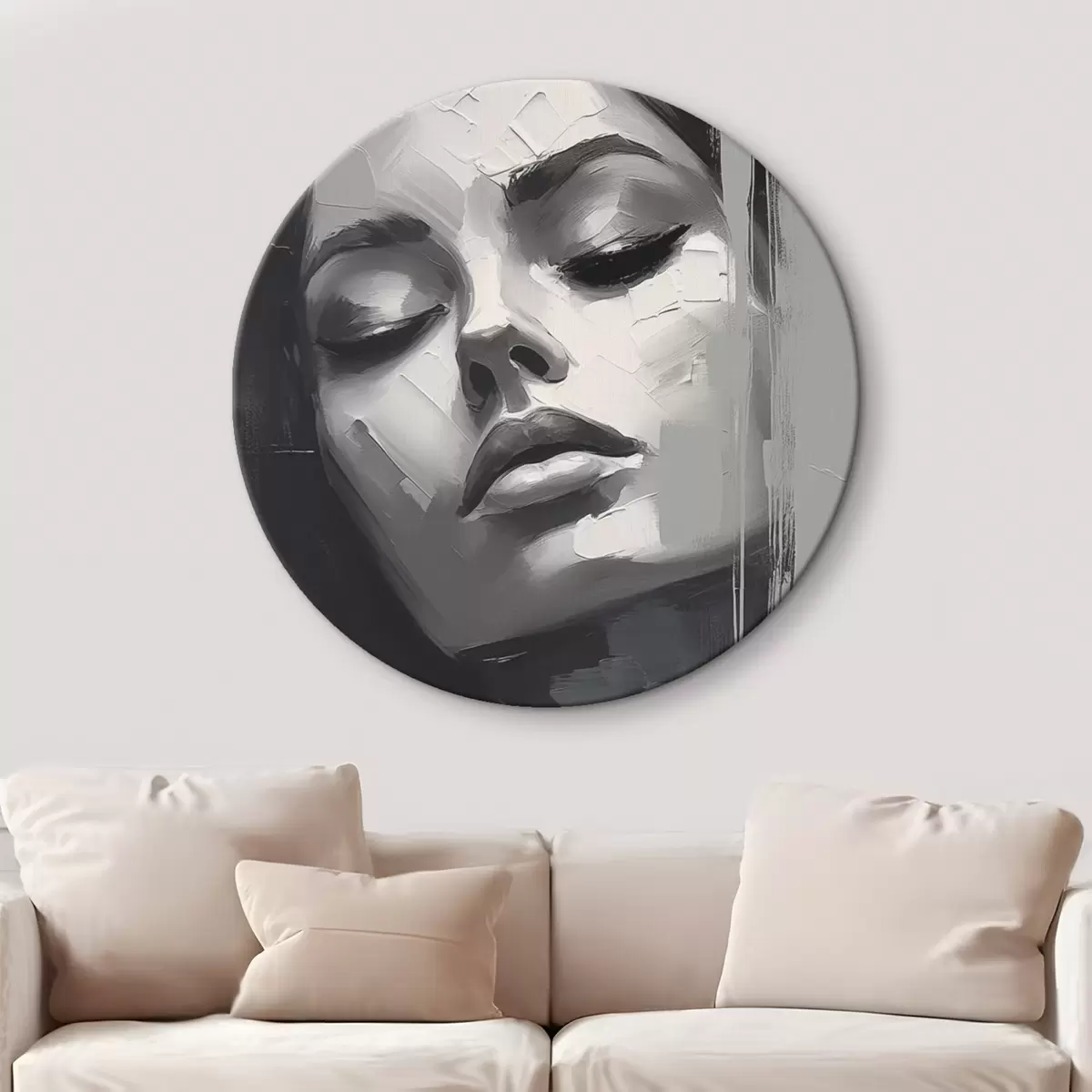Tableaux rondes Portrait en noir et blanc d'une femme aux yeux fermés r45479