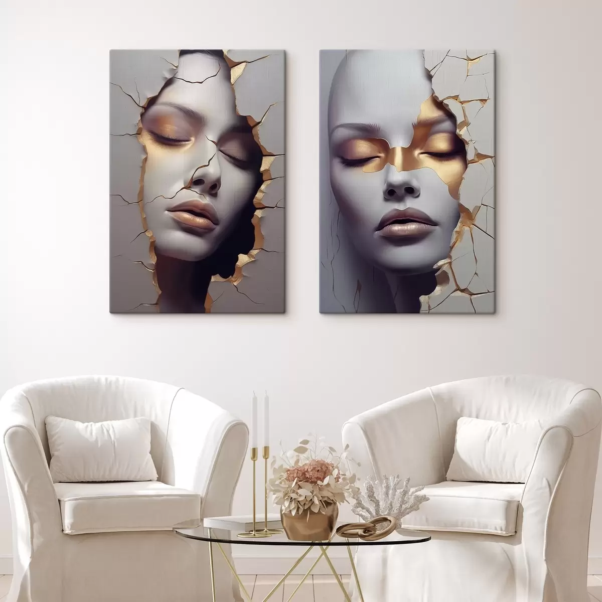 Tableau Visage dans les fissures m00628
