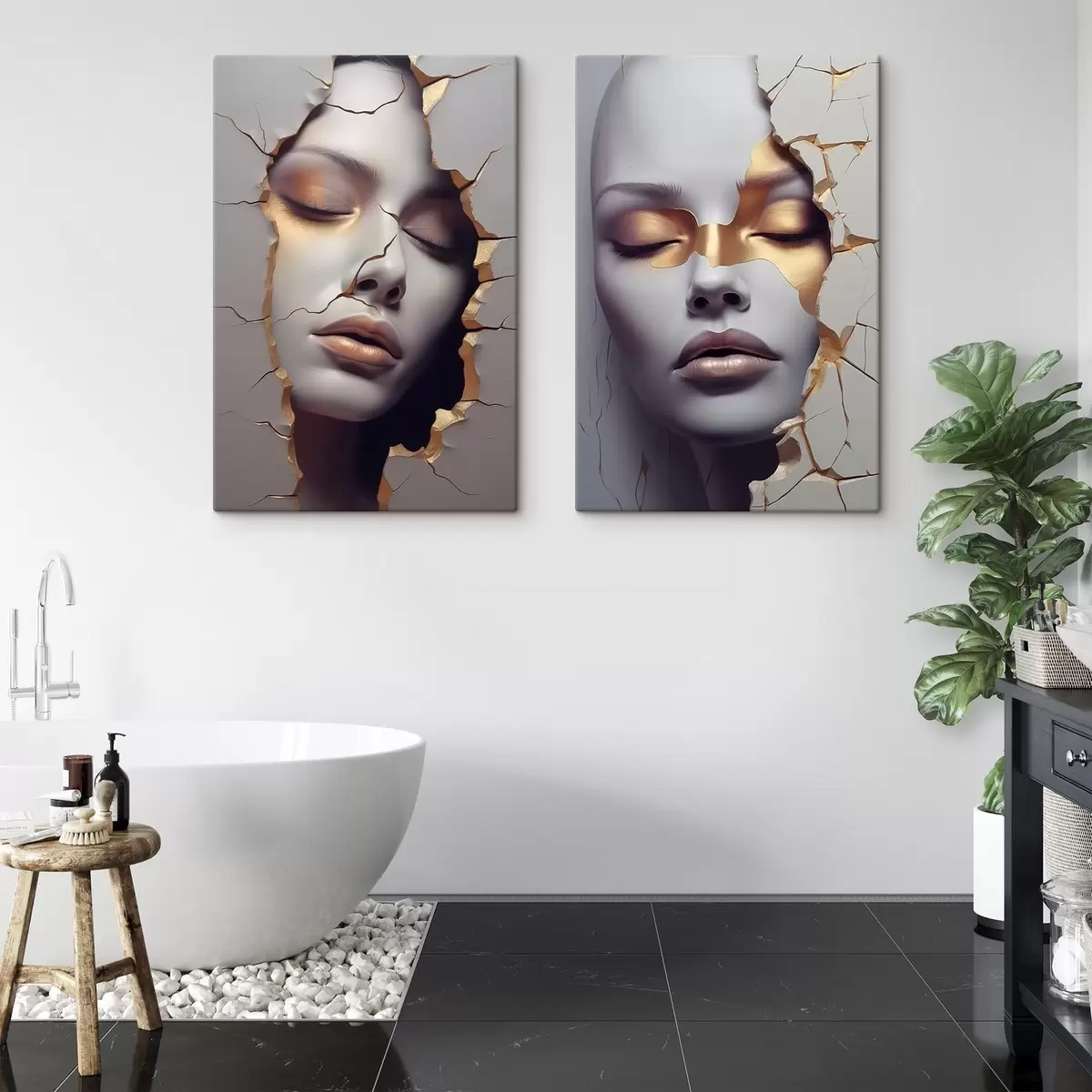 Tableau Visage dans les fissures m00628