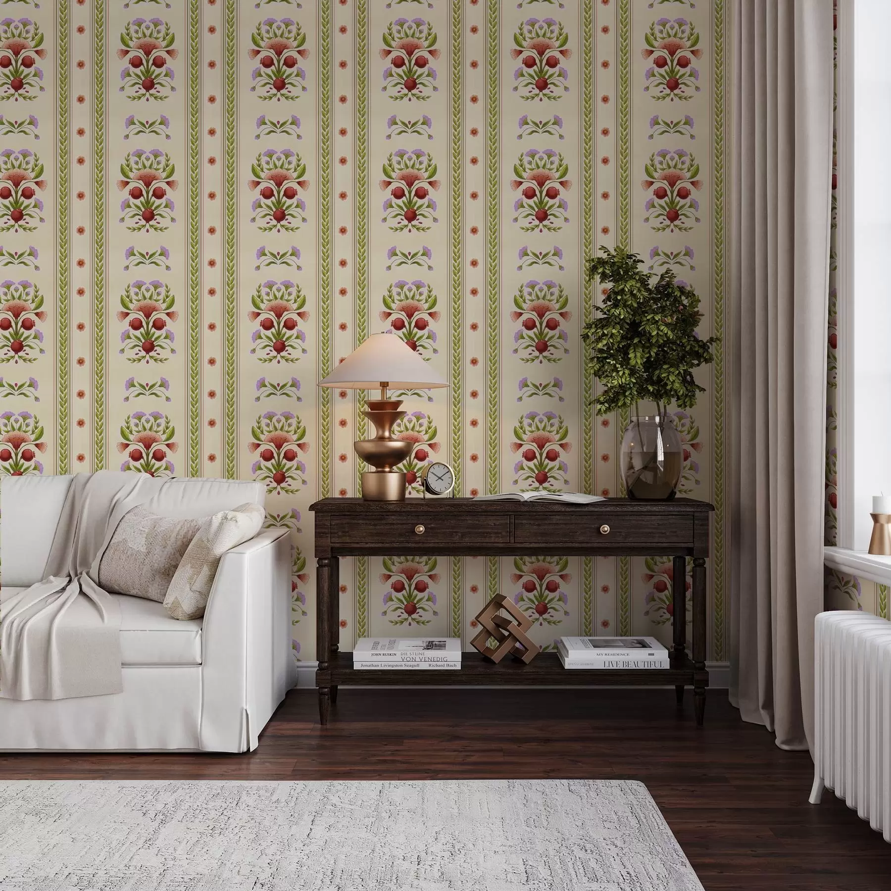 Papier peint Ornement décoratif avec grenades et fleurs a00286