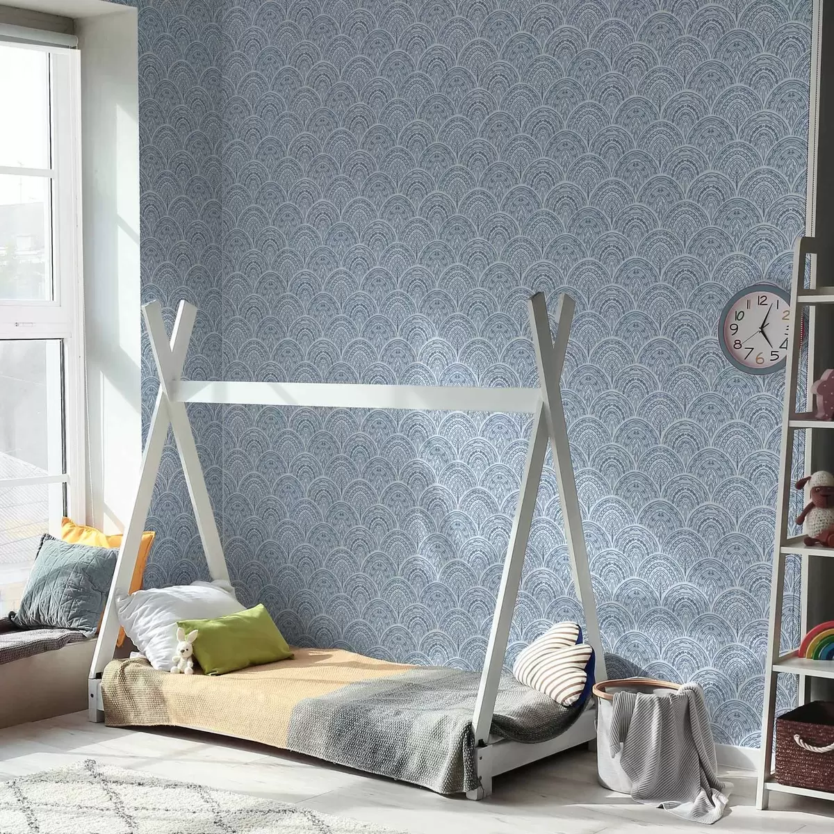 Papier peint Ornement bleu avec arcs et motifs a00332